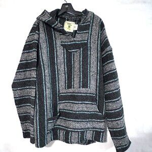 Blue Poncho Mexican Baja Size 2Xl XXL Hooded Hoodie Unisex Drug Rug Iguana Joe